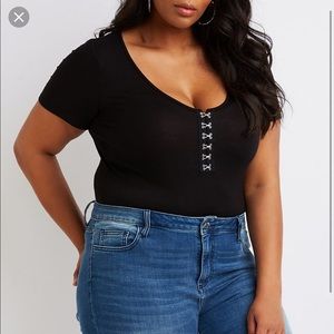 Charlotte Russe Plus Ribbed Clasp Bodysuit